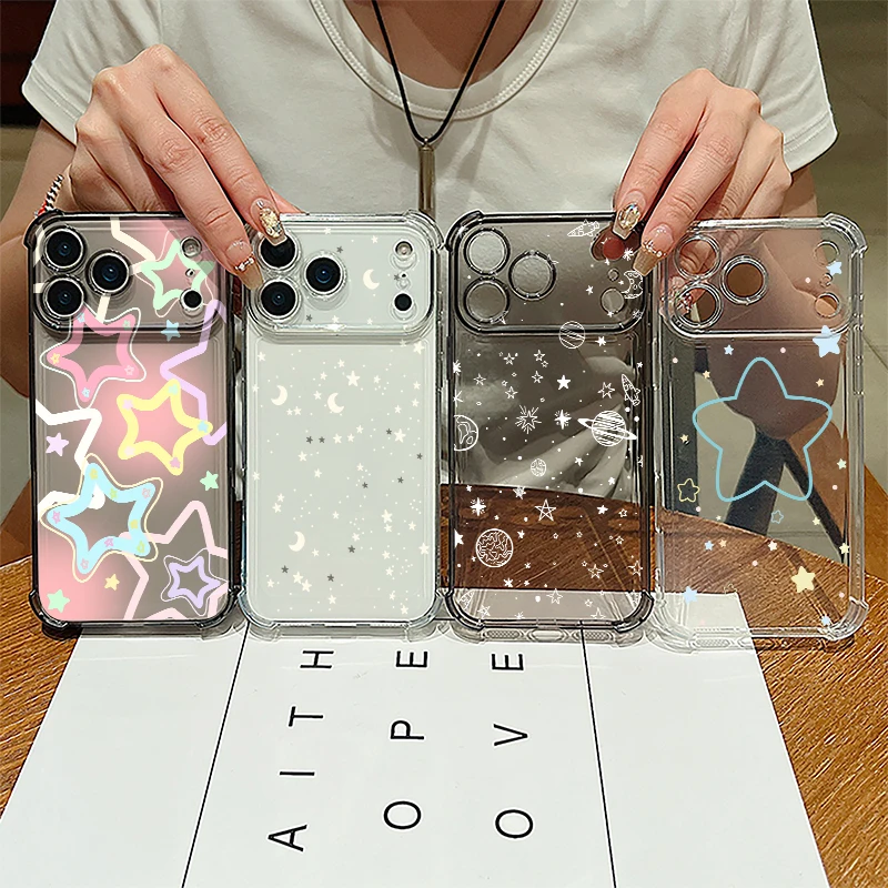 Star Moon Pattern Phone Case For iPhone 17e 17 16 15 Pro Max 14 13 Pro 16 Shockproof Clear TPU Soft Card Slot Pocket Back Cover - Image 6
