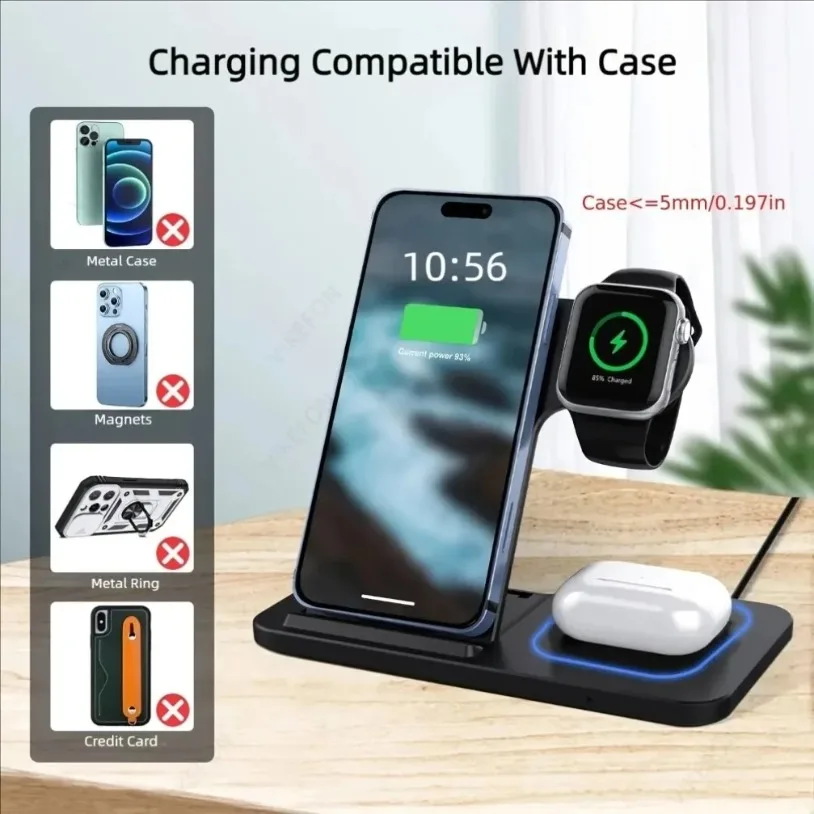Foldable 3 in 1 Wireless Charging Station for iPhone 17 16 15 14 13 12 Pro Max iWatch 11 Airpods Pro 4/3 Fast Charger Stand Dock - Image 3